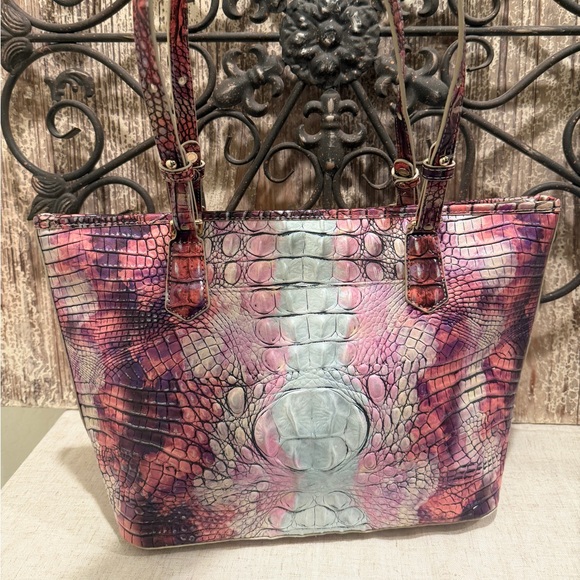 Pink/ Blue Brahmin Medium Asher Melbourne Leather Purse Like new w papers - Picture 3 of 13